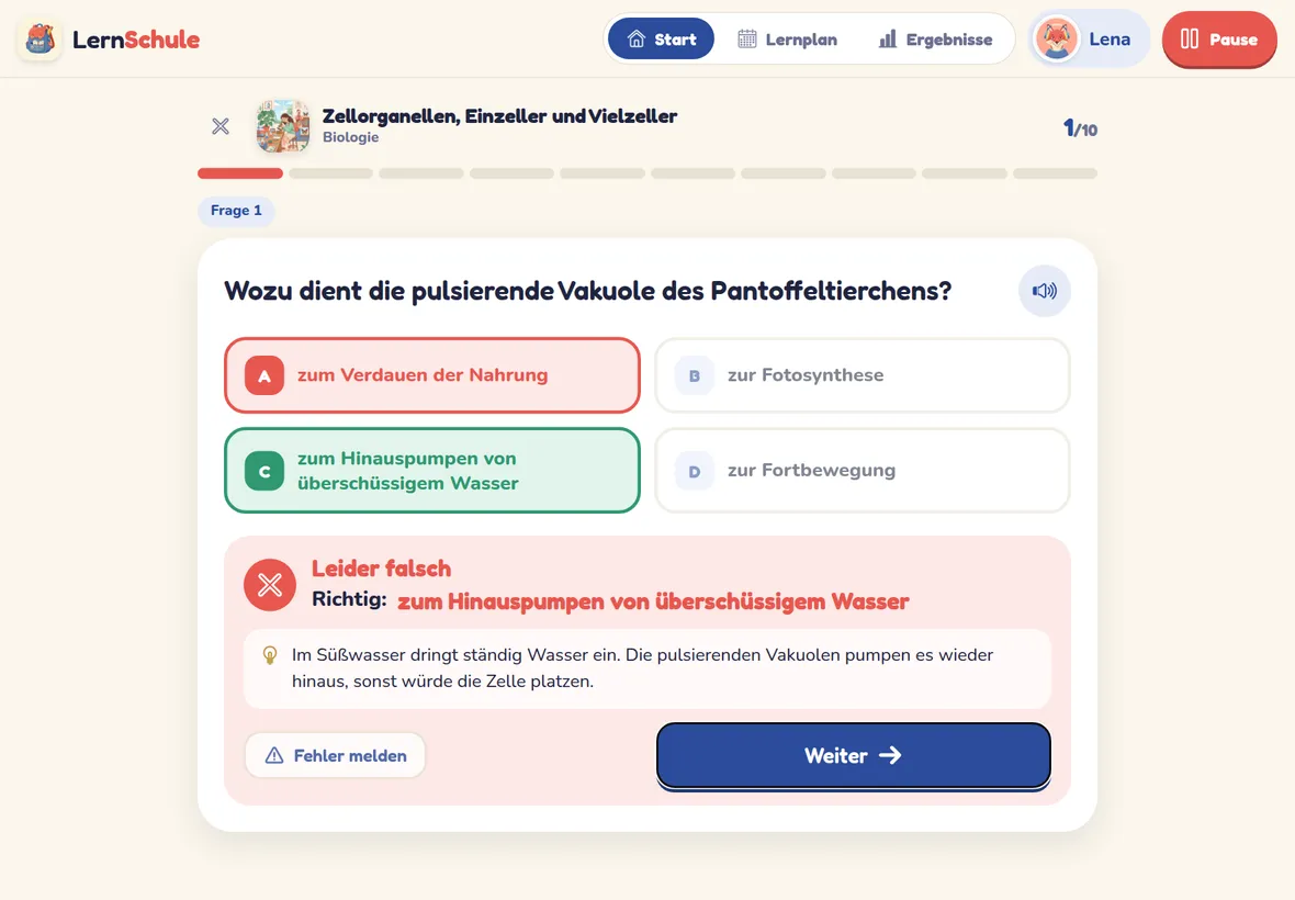 Übungsfrage mit Auswahlantworten und Erklärung